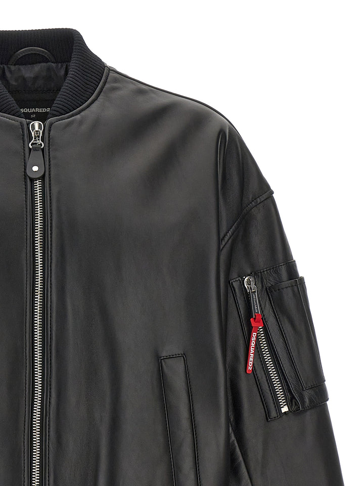 Leather Bomber Jacket Casual Jackets, Parka Black