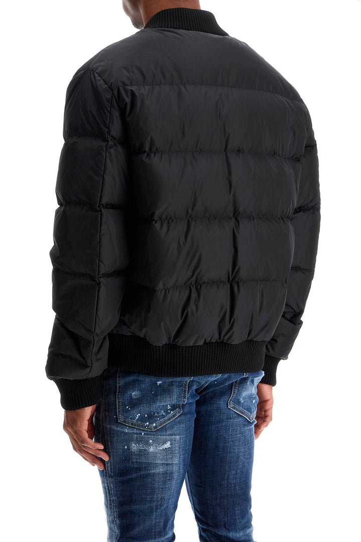 Shiny Black Cropped Padded Bomber Jacket In Polyamide