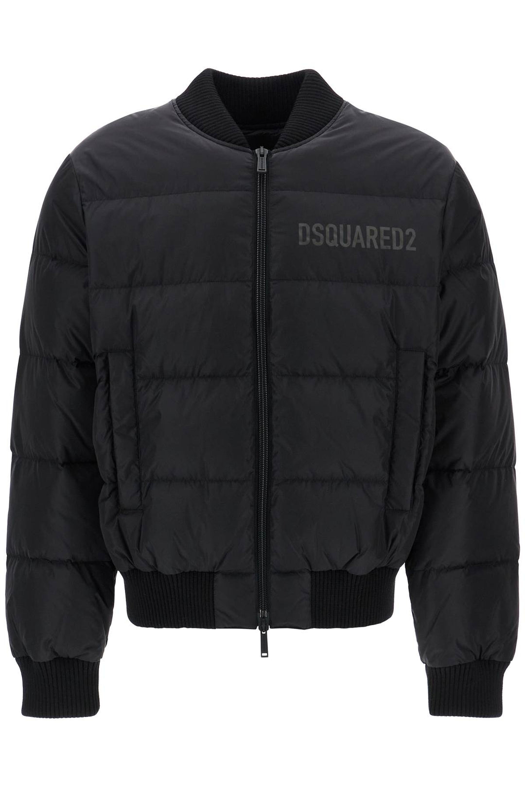 Shiny Black Cropped Padded Bomber Jacket In Polyamide