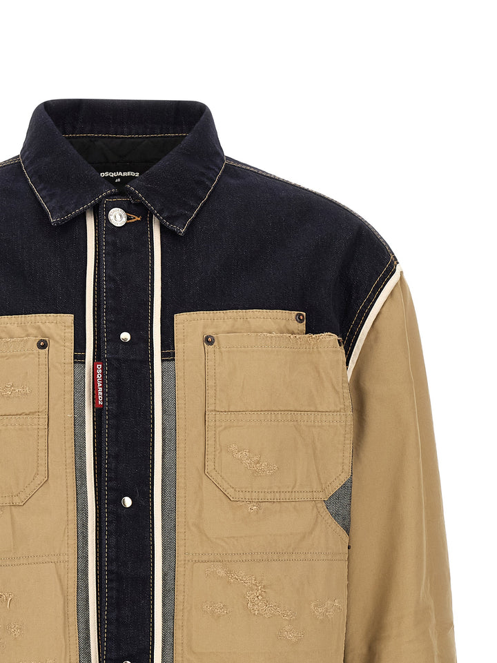 Dsquared2 Two-Material Denim Jacket Puffer Jackets - Beige | 593df0b20e95245ce05d90f1b9475644207b1234