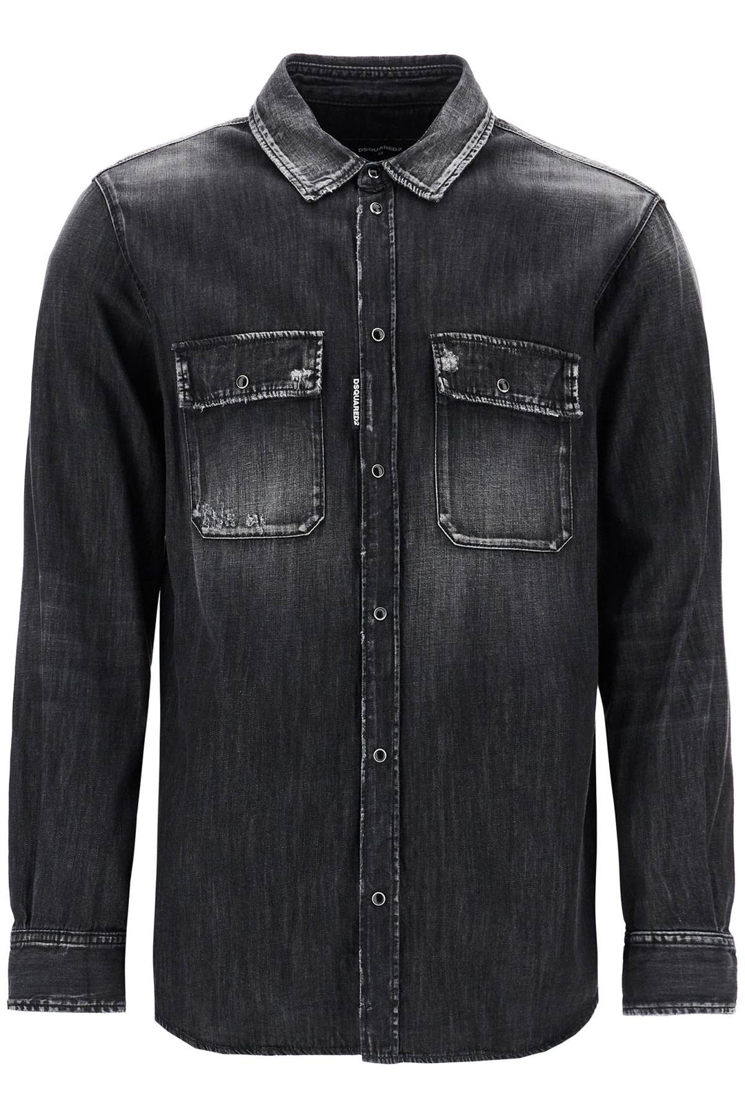 Black Cotton Shirt With Contrast Stitching