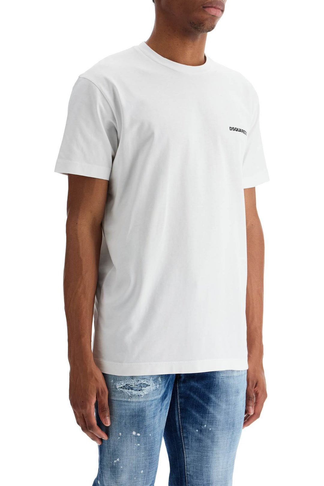 Men's White Cotton T Shirt With Embroidered Logo