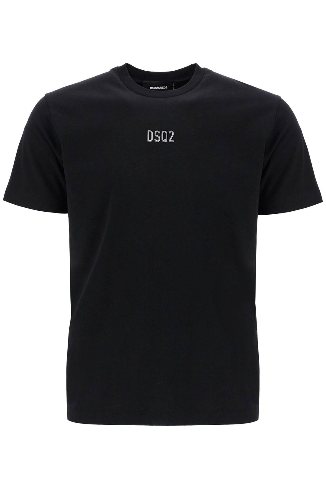 Black Cotton T Shirt With Embroidered Logo