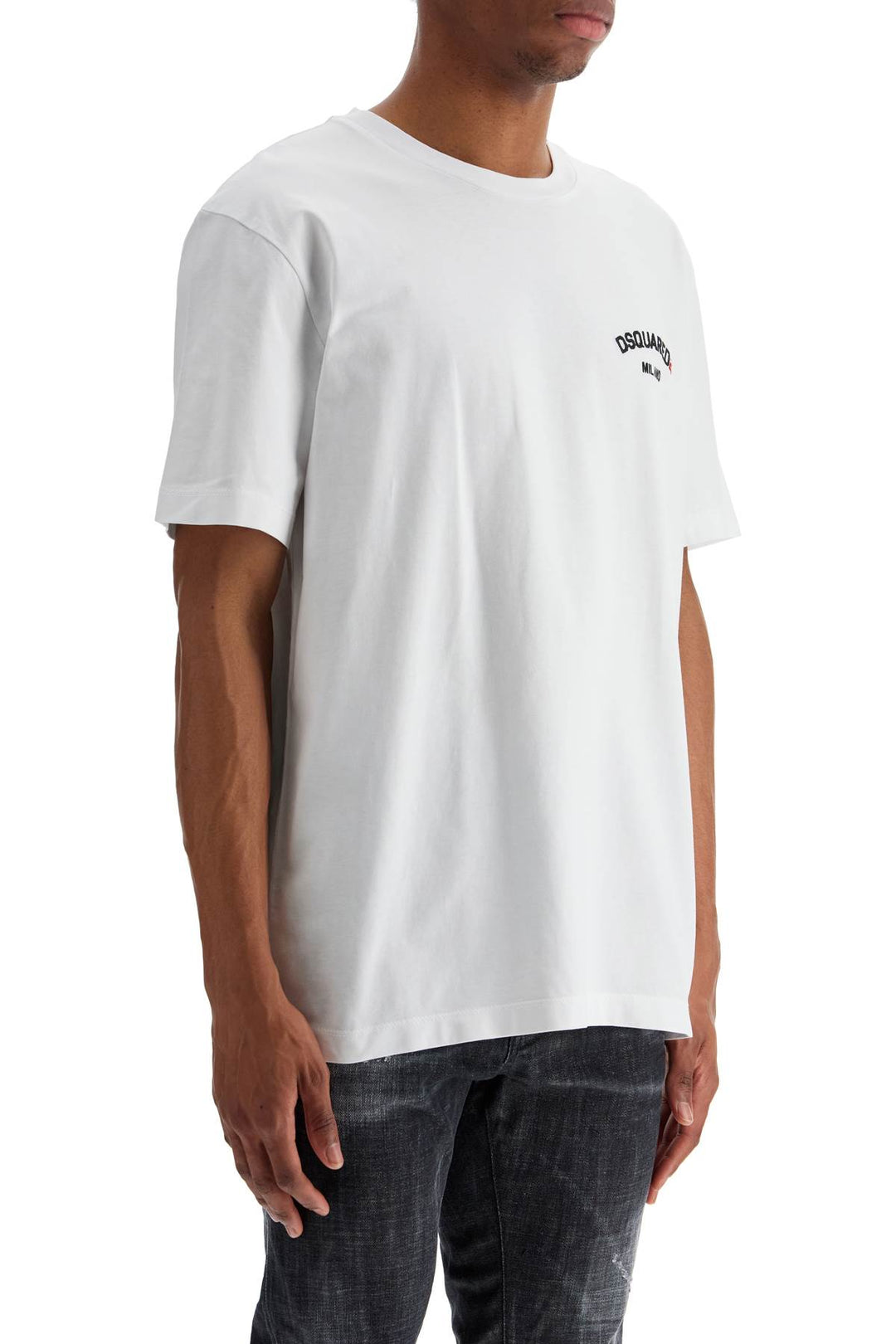 White Cotton T Shirt With Embroidered Logo