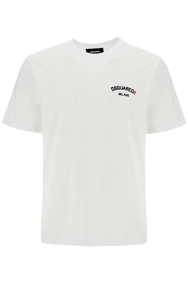 White Cotton T Shirt With Embroidered Logo