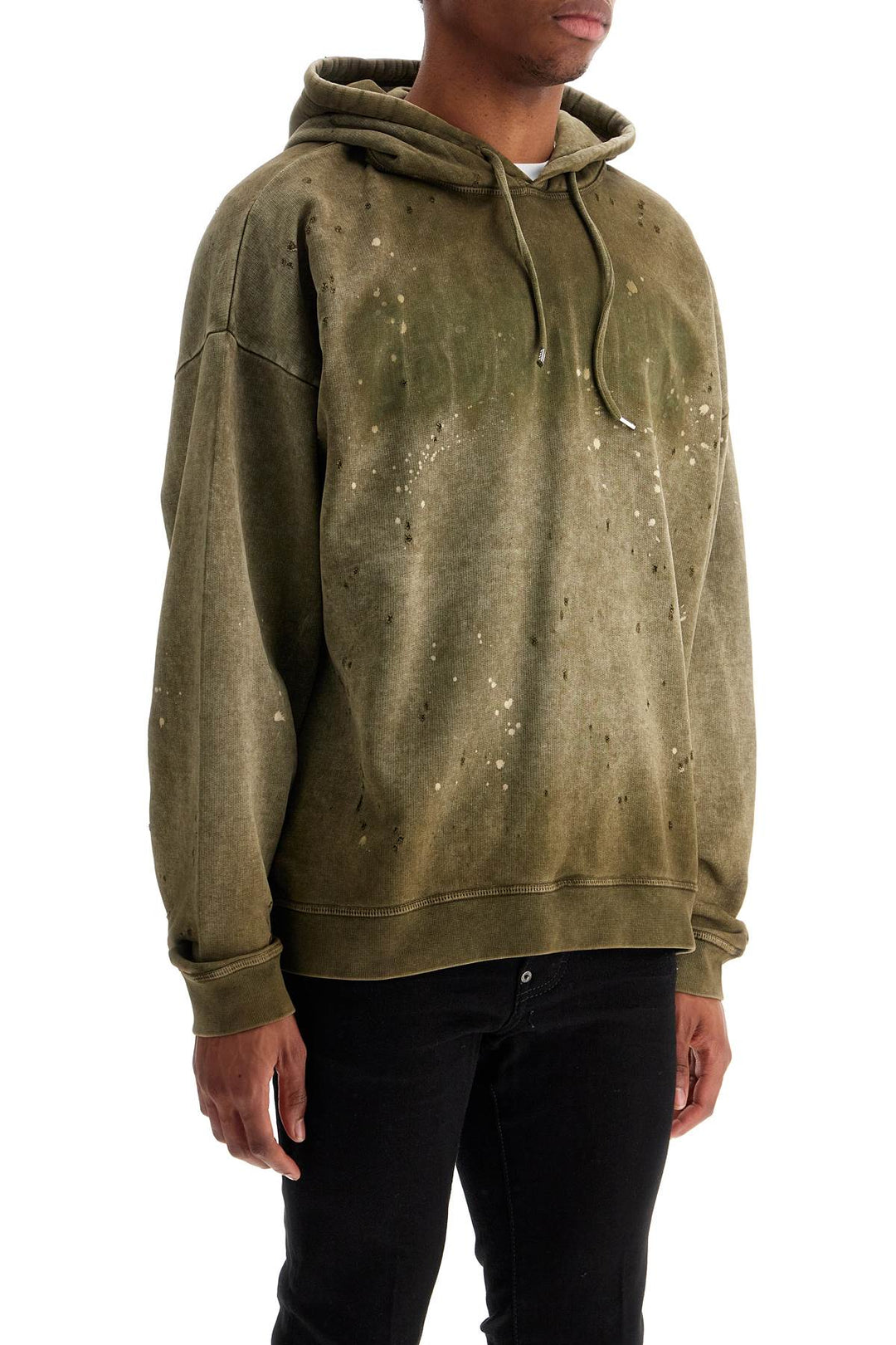 Olive Green Cotton Hoodie With Original Print