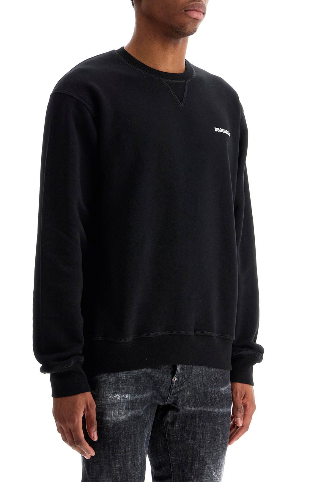 Black Cotton Crewneck Sweatshirt With Embroidered Logo