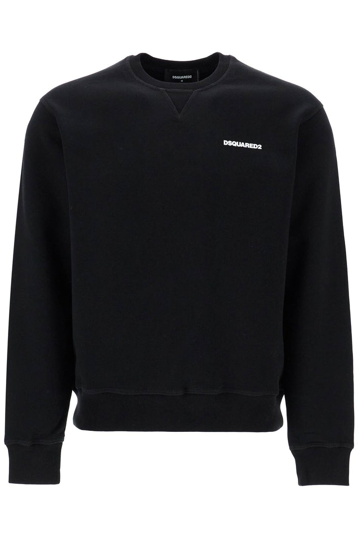 Black Cotton Crewneck Sweatshirt With Embroidered Logo