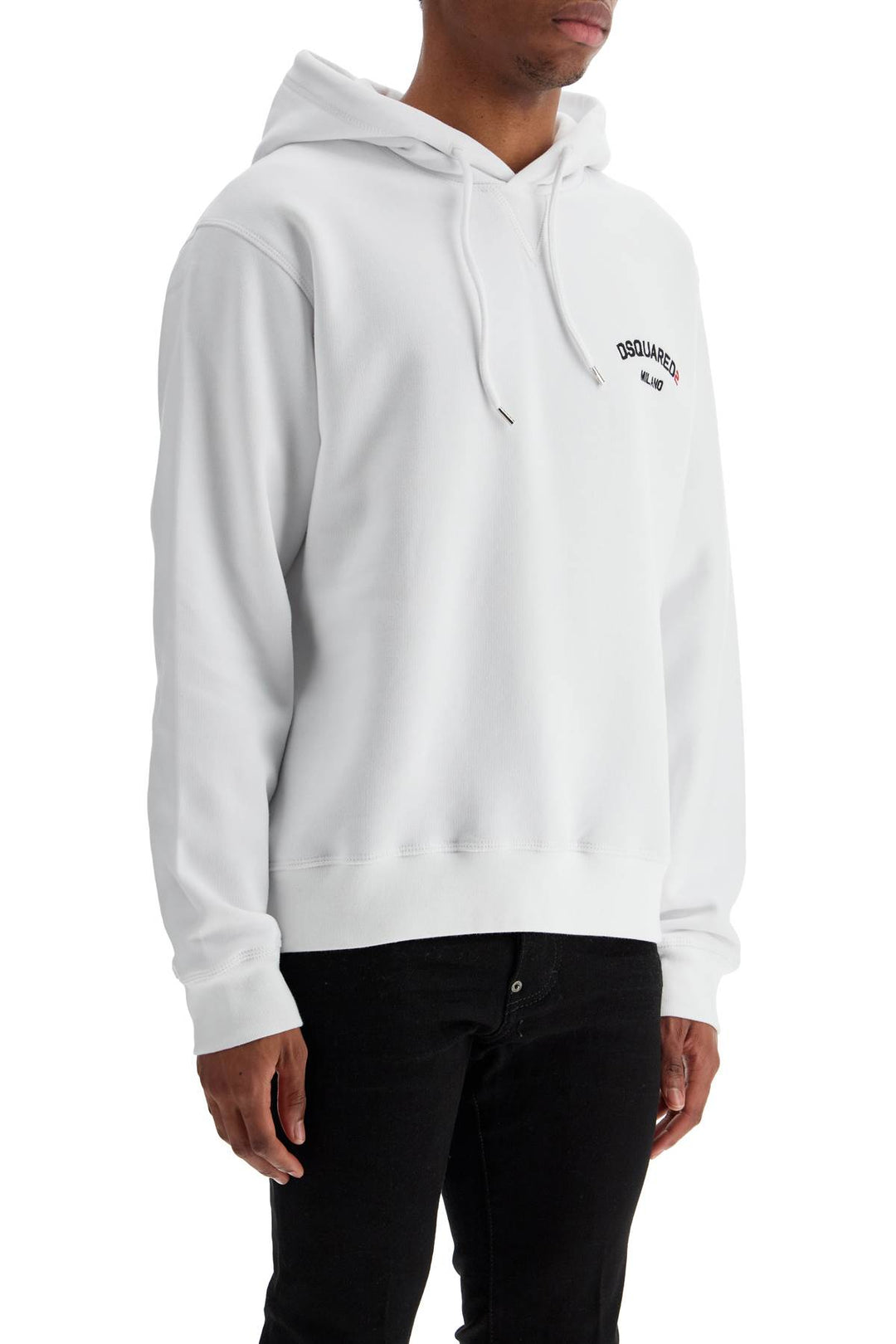 White Cotton Hoodie With Embroidered Logo