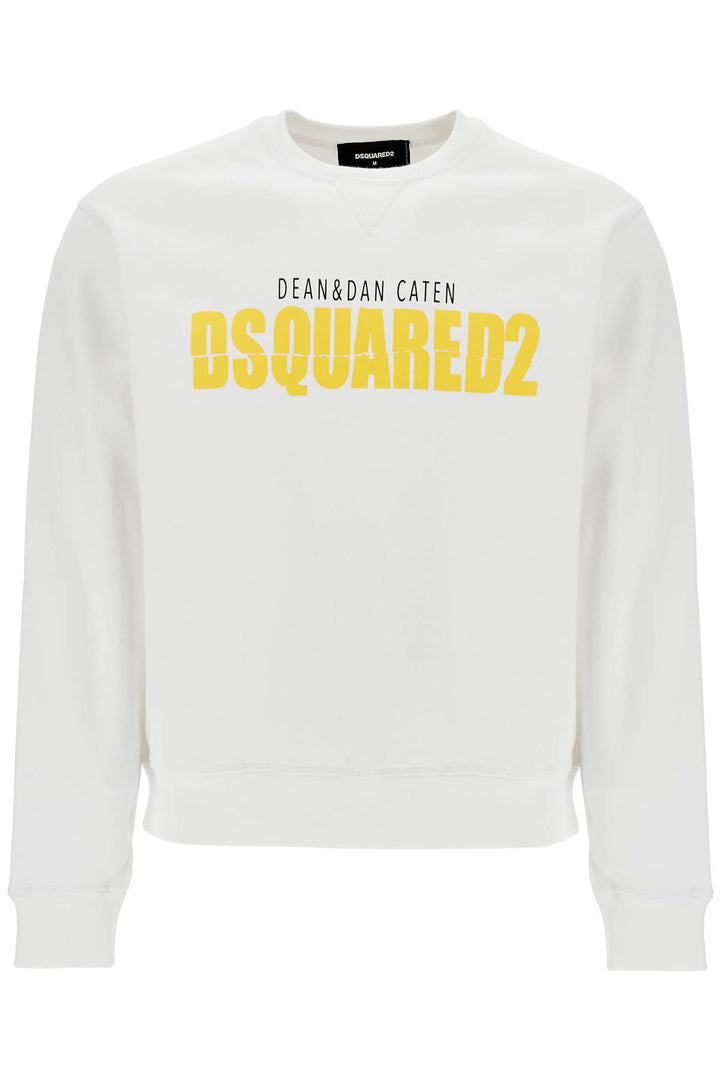 White Cotton Sweatshirt With Distinctive Yellow Logo