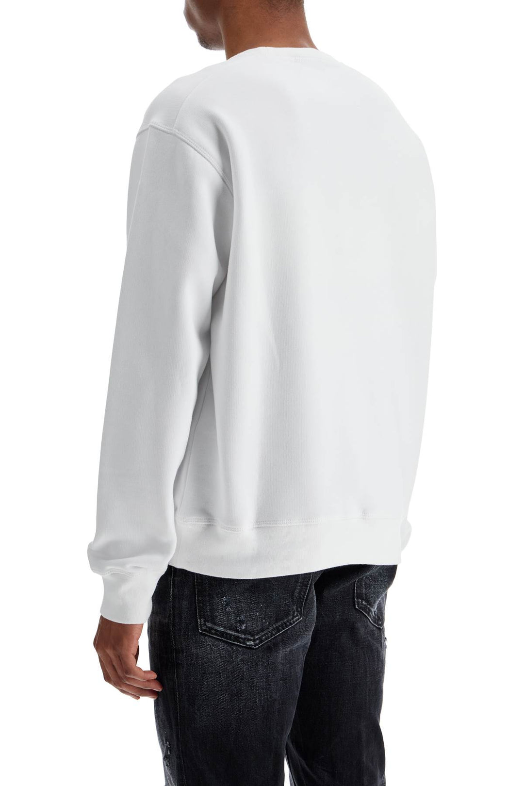 White Cotton Sweatshirt With Distinctive Yellow Logo