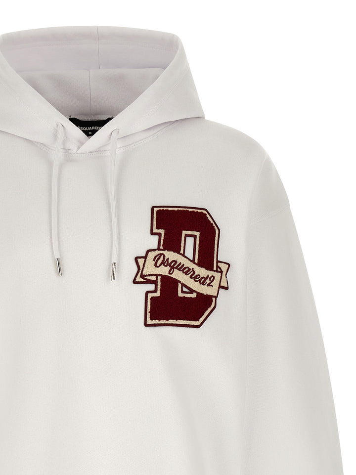 Dsquared2 Logo Patch Hoodie Sweatshirt - White | f9808e3efb1c84ce83b4b0d24c1e62eb98672ce5