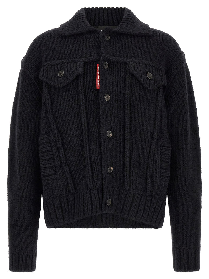 Dsquared2 Logo Patch Cardigan Sweaters and Cardigans - Blue | 490c0479a3ad78b560d3ab7c4e06c20242fefdc6