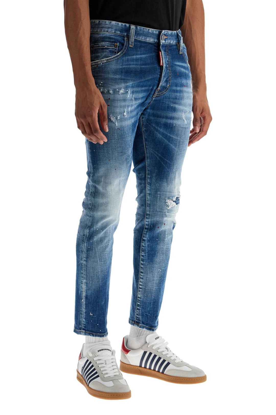 Slim Fit Navy Blue Used Effect Jeans