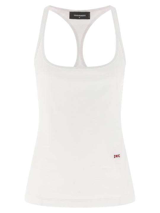 Embroidery Tank Top Tops White