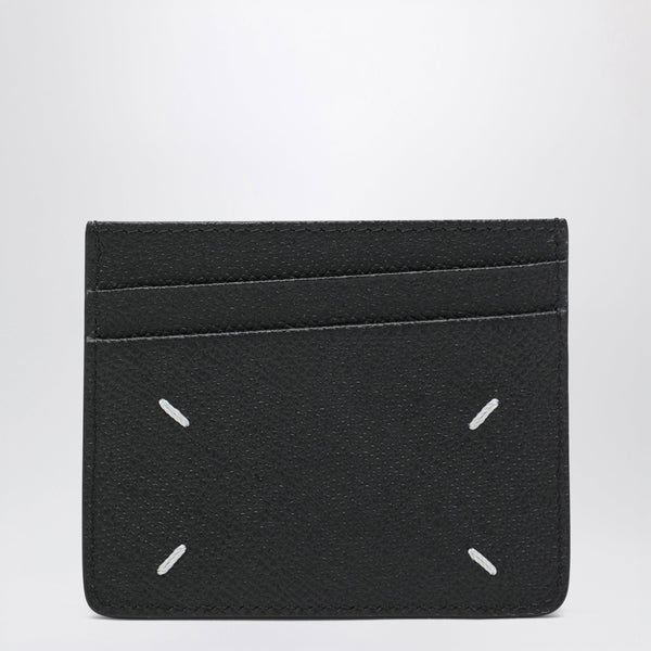 Four Stitches Card Holder In Black Calf Leather