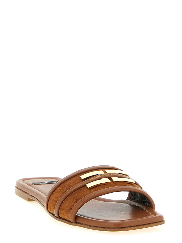 Elisabetta Franchi Logo Slides Sandals - Brown | de8614d63504cf972bc8c6a004037895393e4da3
