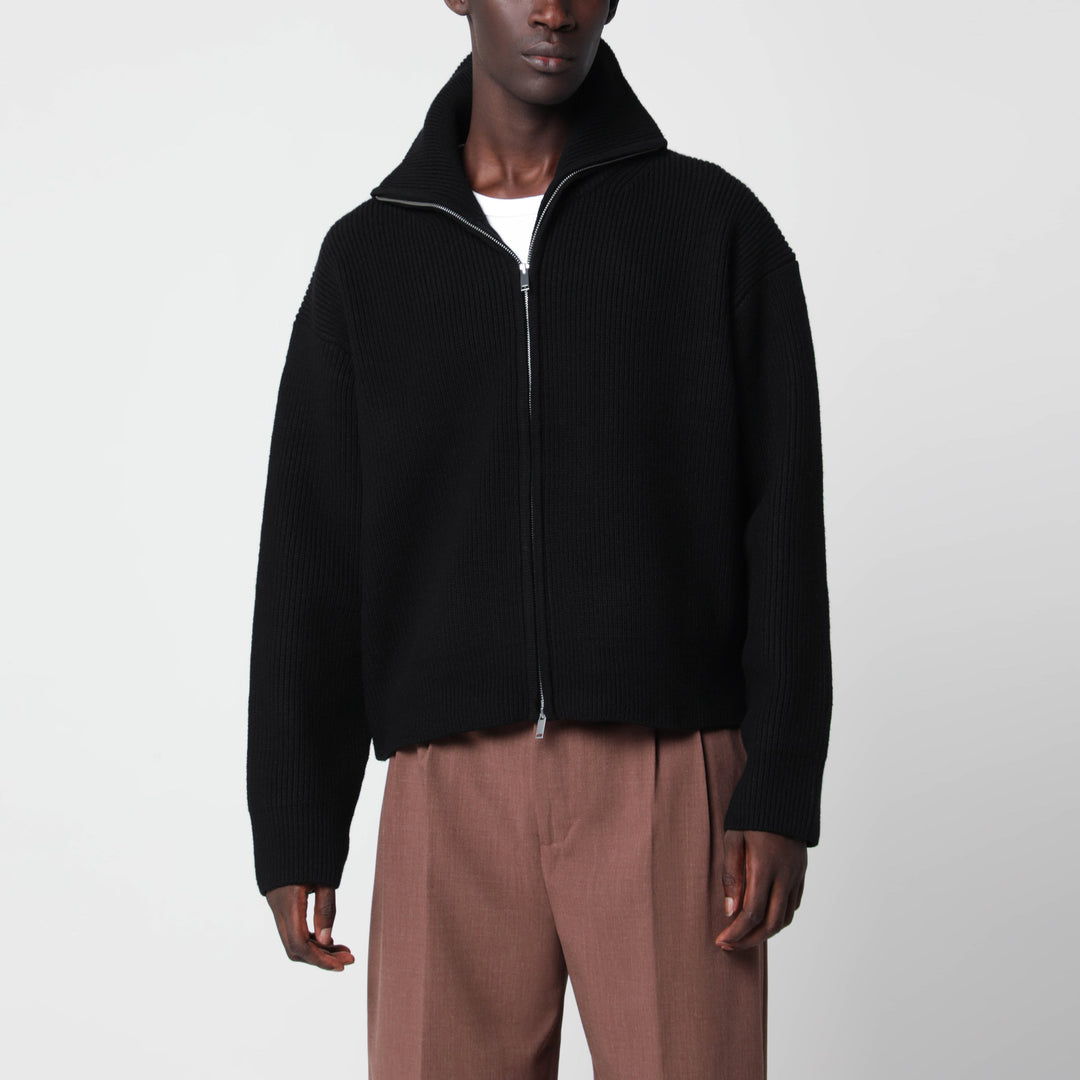 Studio Nicholson Black Sandos Zip-Up Cardigan In Wool
