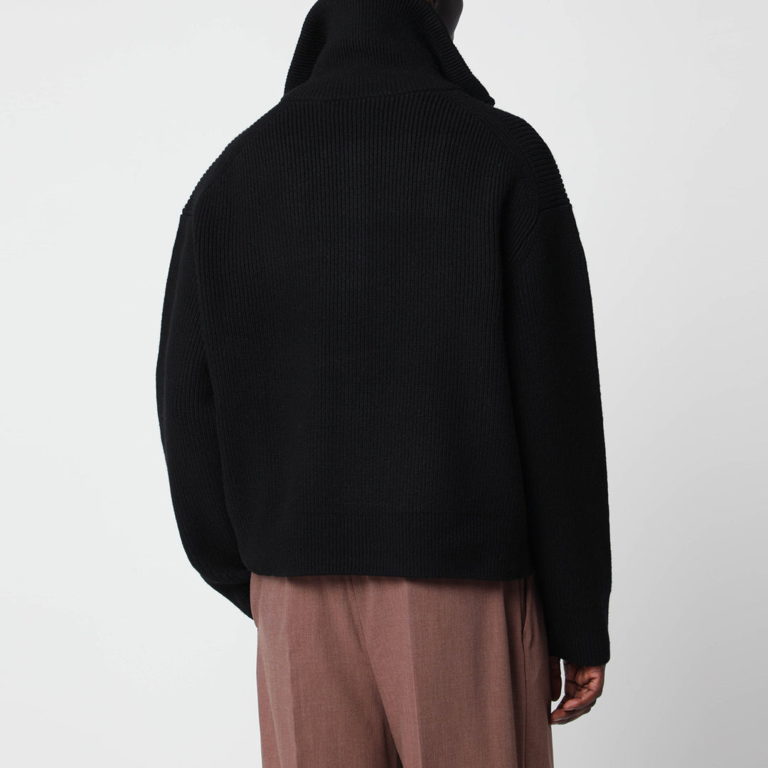 Studio Nicholson Black Sandos Zip-Up Cardigan In Wool
