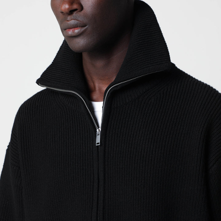 Studio Nicholson Black Sandos Zip-Up Cardigan In Wool