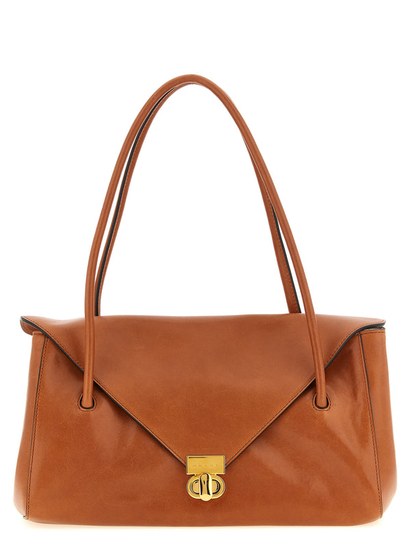 Leather E/W Shoulder Bag Brown