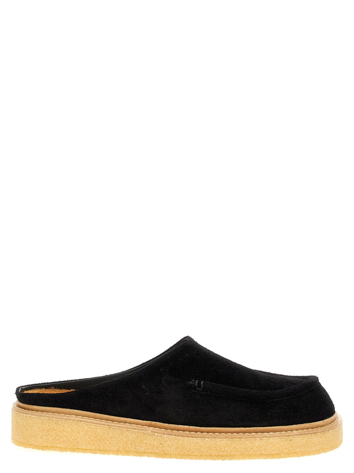 Suede Sabots Flat Shoes Black