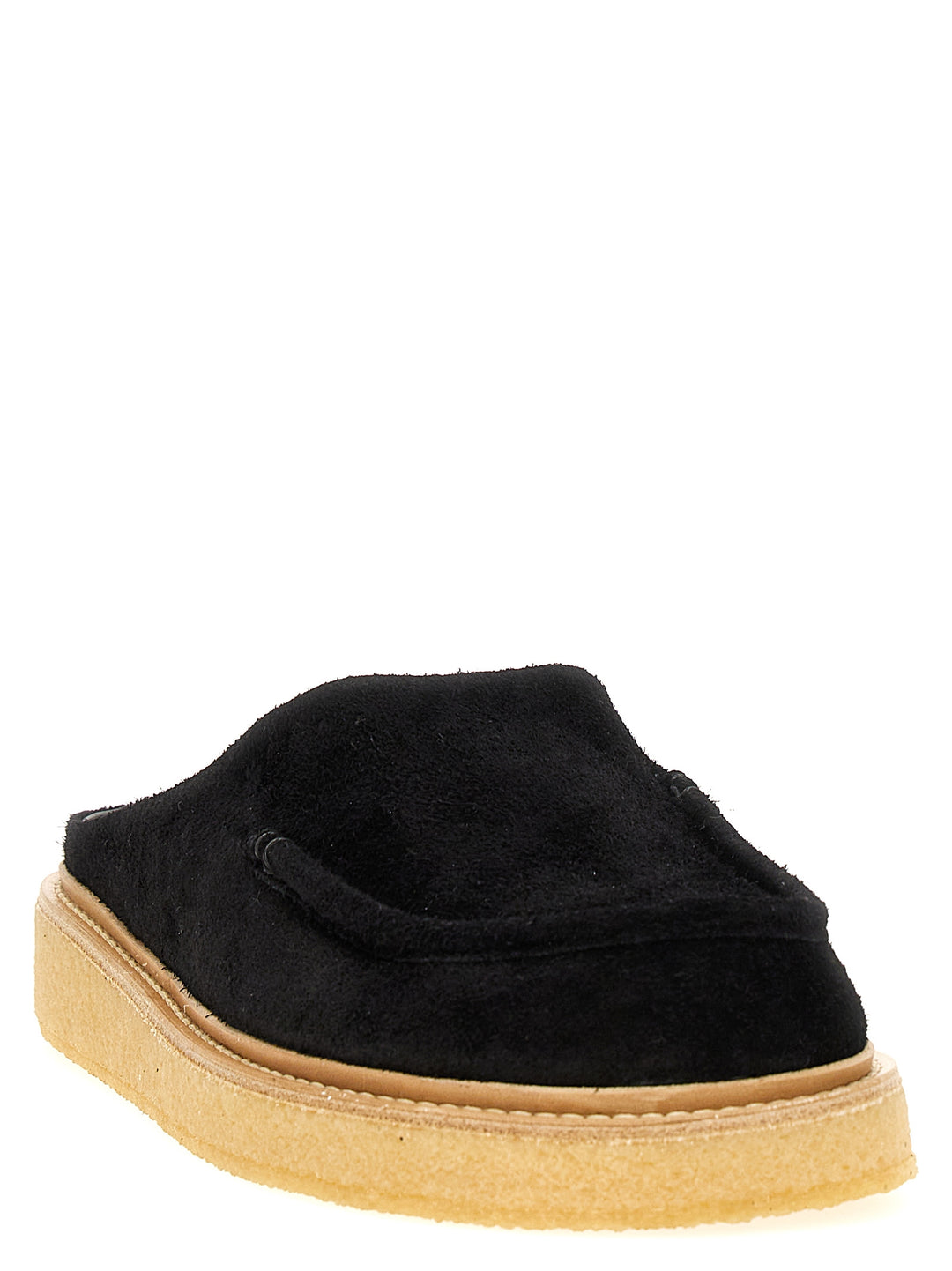 Suede Sabots Flat Shoes Black