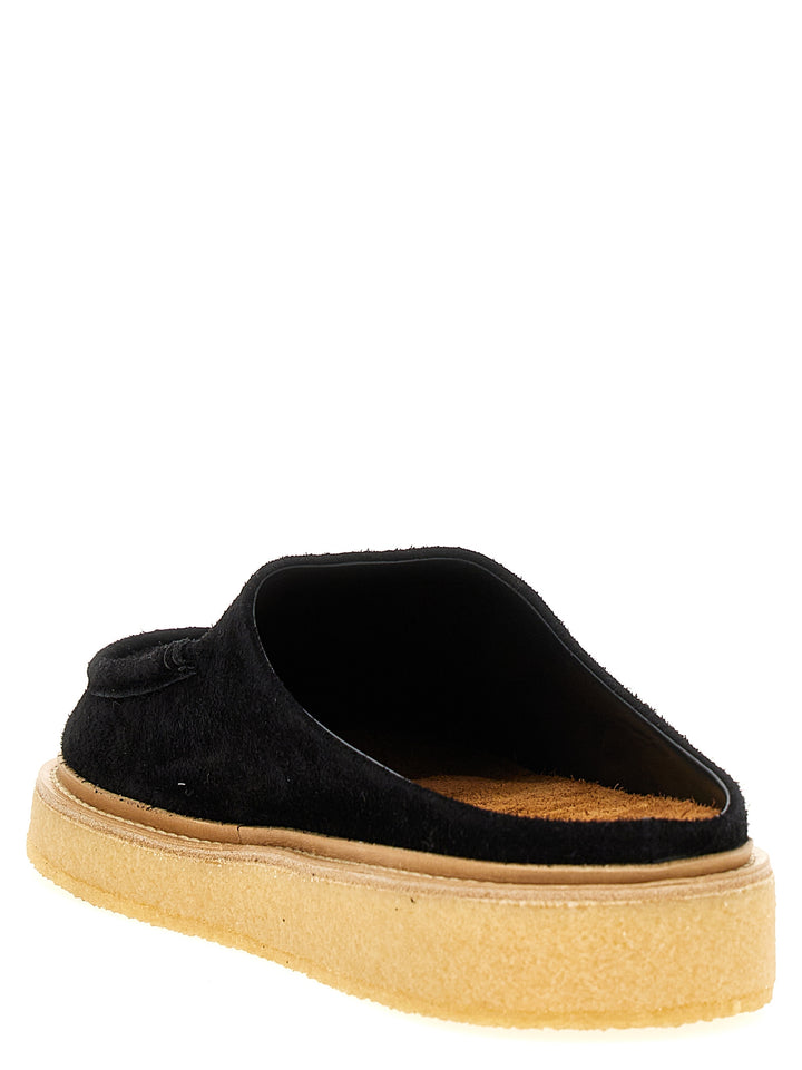 Suede Sabots Flat Shoes Black