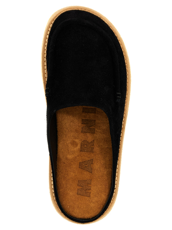 Suede Sabots Flat Shoes Black