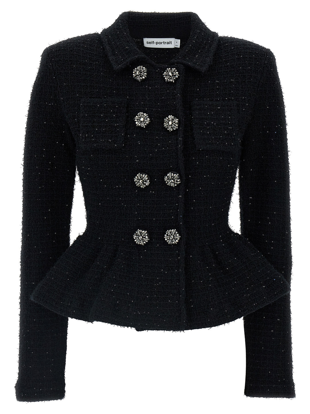 Black Textured Knit Peplum Blazer And Suits Black