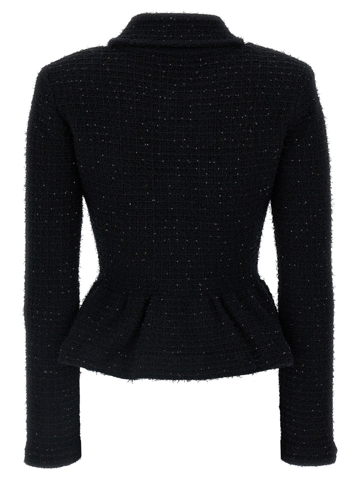 Black Textured Knit Peplum Blazer And Suits Black