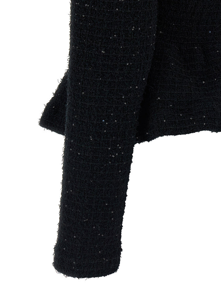 Black Textured Knit Peplum Blazer And Suits Black