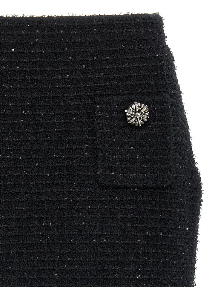 Black Textured Knit Mini Skirts Black