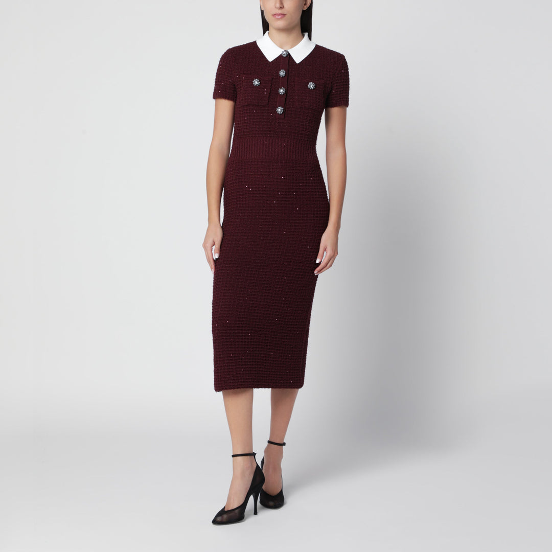 Self-Portrait Bordeaux Midi Dress In Textured Knit