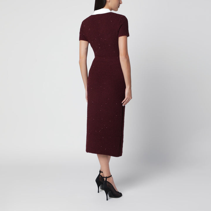 Self-Portrait Bordeaux Midi Dress In Textured Knit