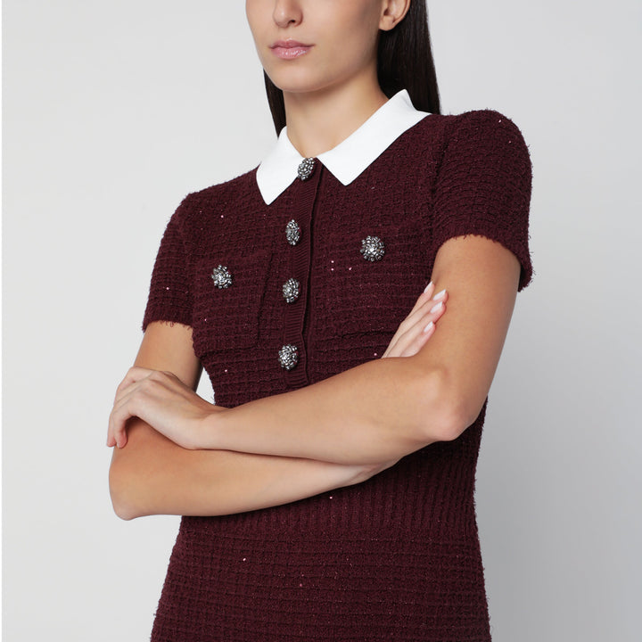 Self-Portrait Bordeaux Midi Dress In Textured Knit