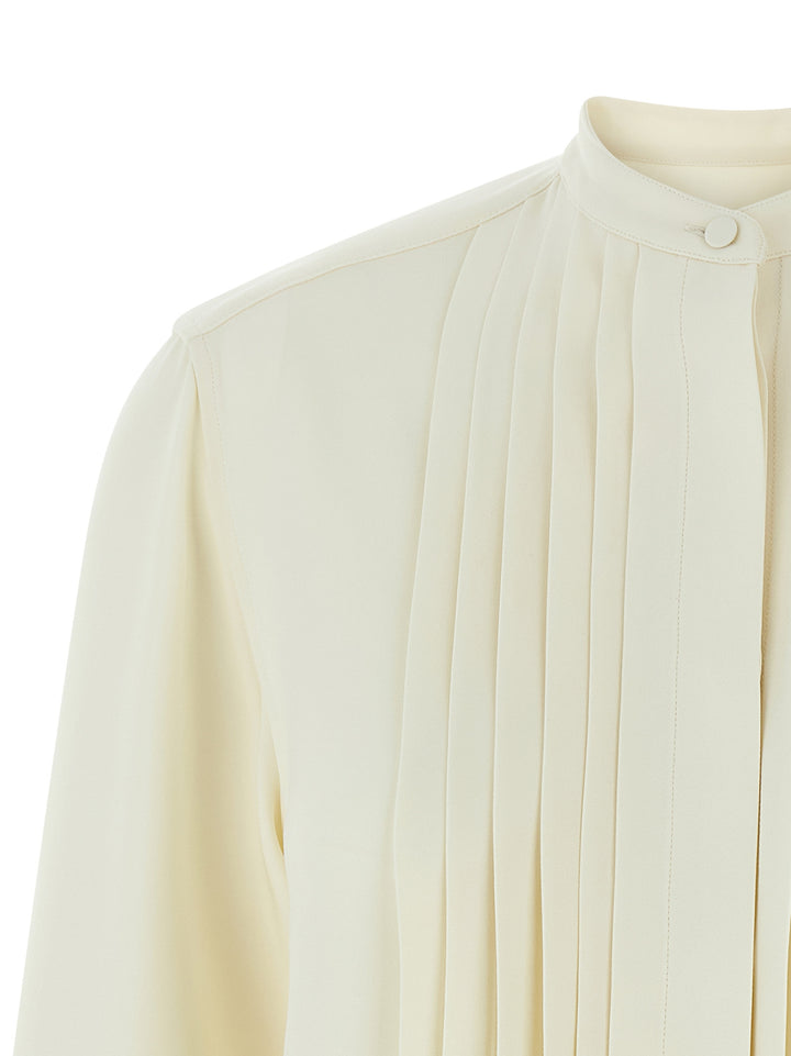 Brioni Pleated Plastron Shirt Shirt and Blouse - White | 5dc3f8e21a574f4a8c52a6c772b1395296c4c7bb
