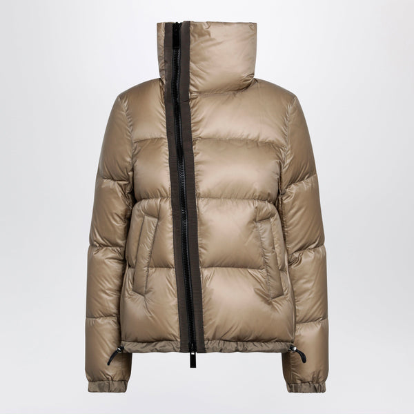 Beige Down Jacket With Asymmetrical Zip