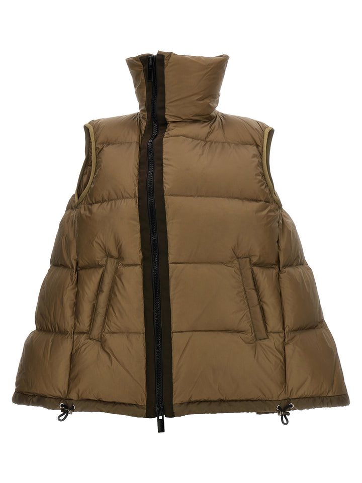 Flared Padded Vest Gilet Beige