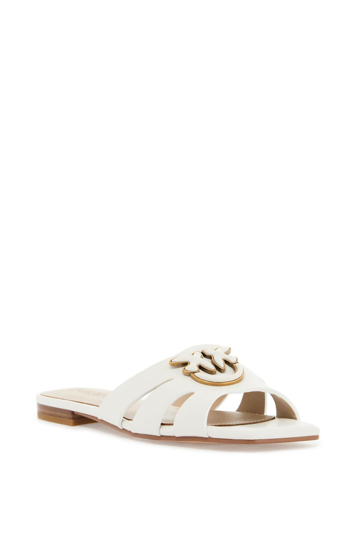 Milk Calf Leather Slippers With Striped Structure And Golden Details