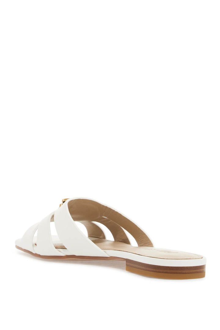 Milk Calf Leather Slippers With Striped Structure And Golden Details