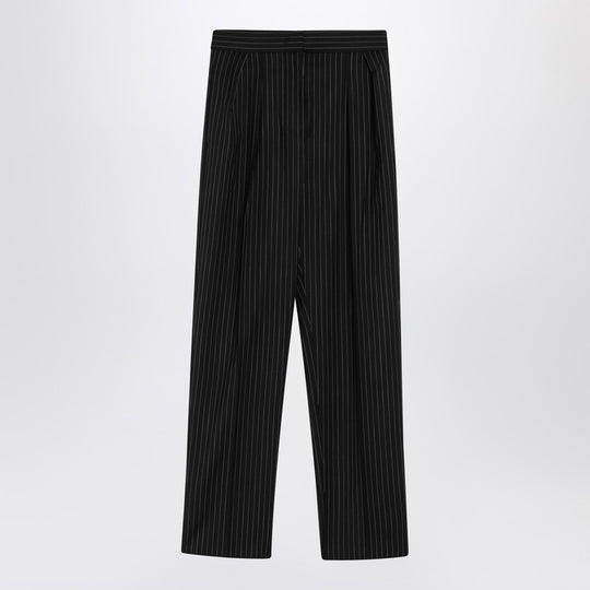 Black Pinstriped Wool Trousers
