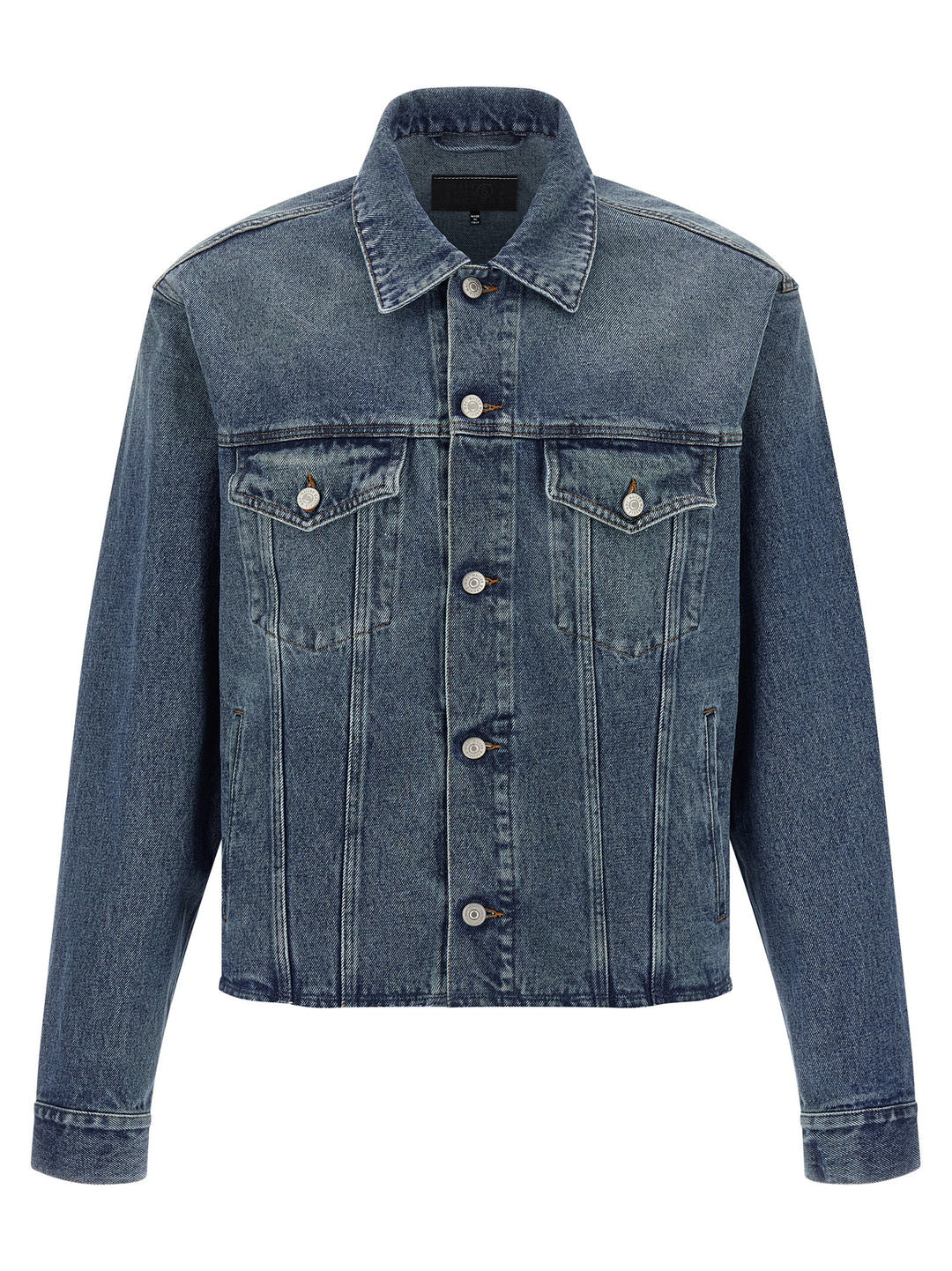 Mm6 Maison Margiela Raw Cut Denim Jacket Puffer Jackets - Blue | 115950449c84d20167e05eebfb25df9a5e765e5b