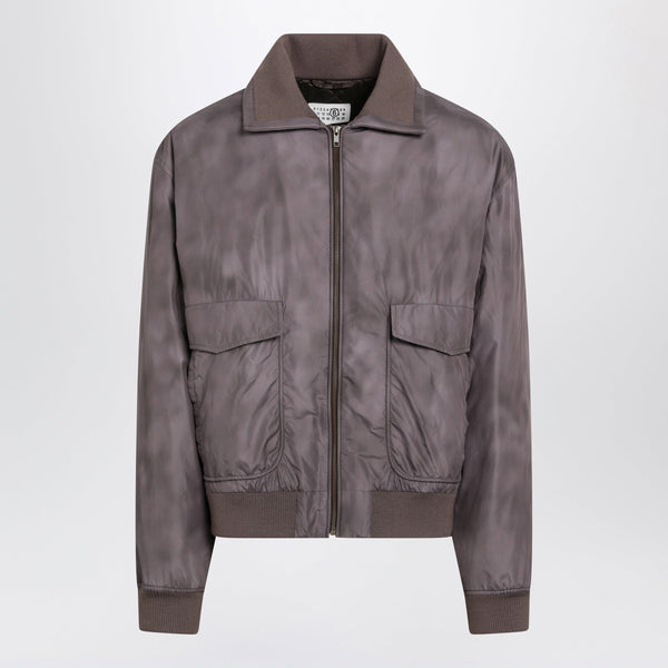 Brown Technical Fabric Zip-Up Jacket