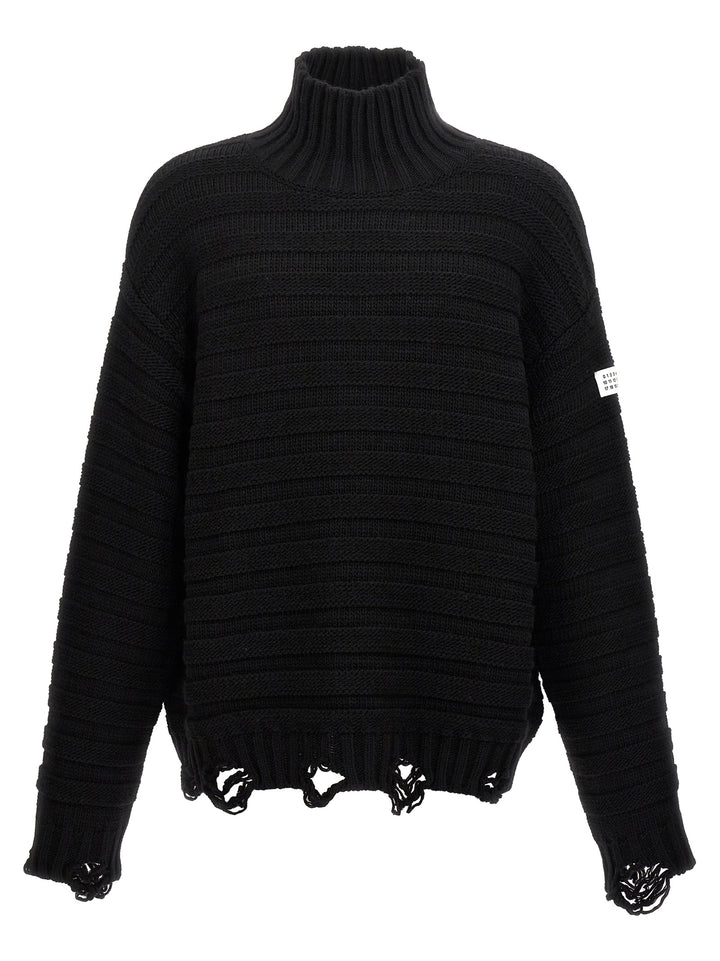 Destroyed Ribbed Sweater Sweater, Cardigans Black