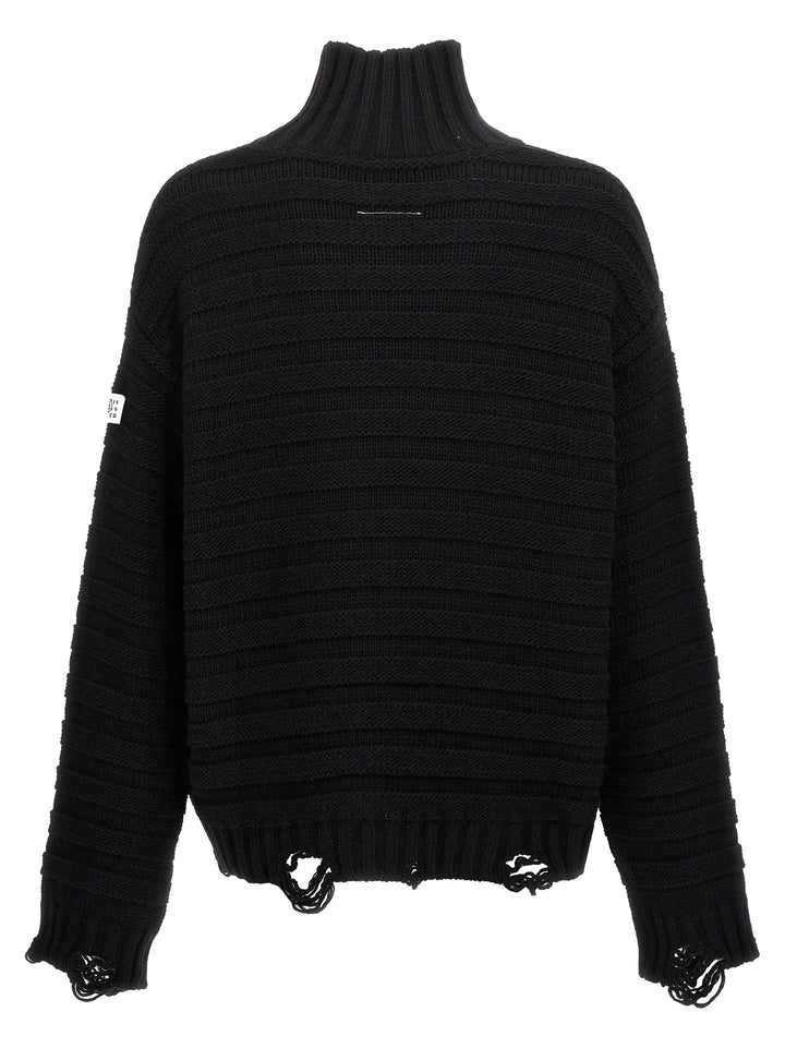 Destroyed Ribbed Sweater Sweater, Cardigans Black