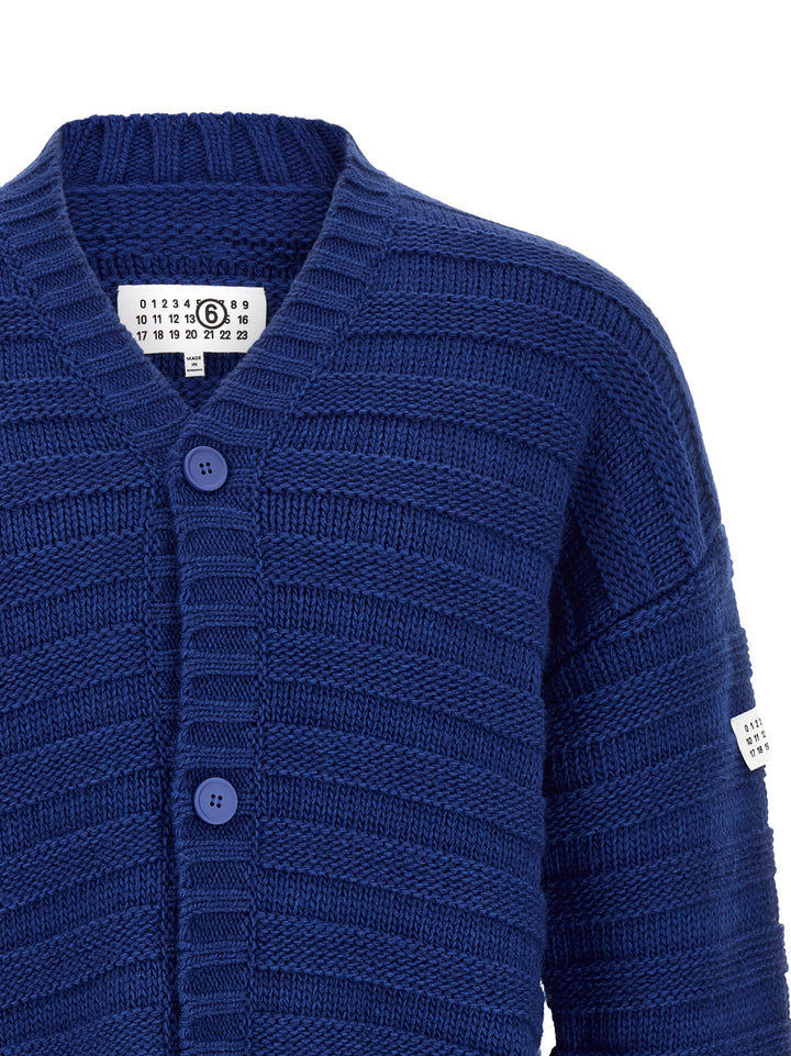 Mm6 Maison Margiela Distressed Wool Cardigan Sweaters and Cardigans - Blue | 3a4a80bc0f32f72b7b663e414075346d335e0a64