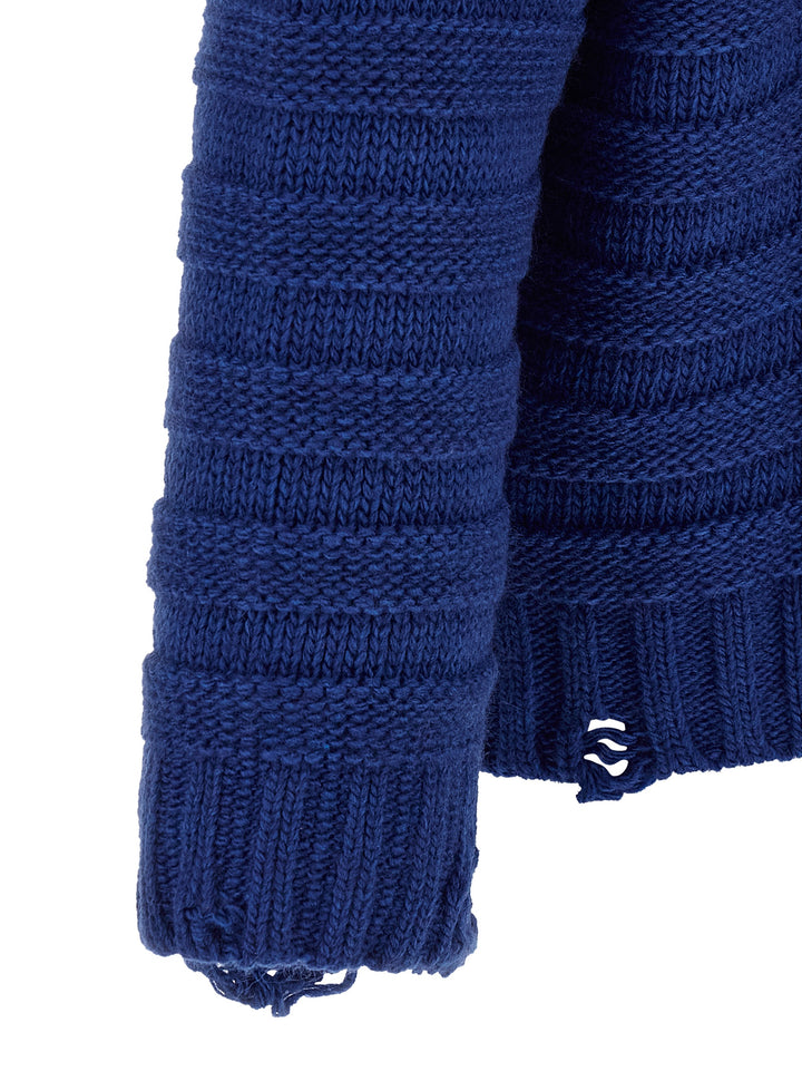 Mm6 Maison Margiela Distressed Wool Cardigan Sweaters and Cardigans - Blue | c3da31ef42e09f6efec48a740d21bbe145f43fea