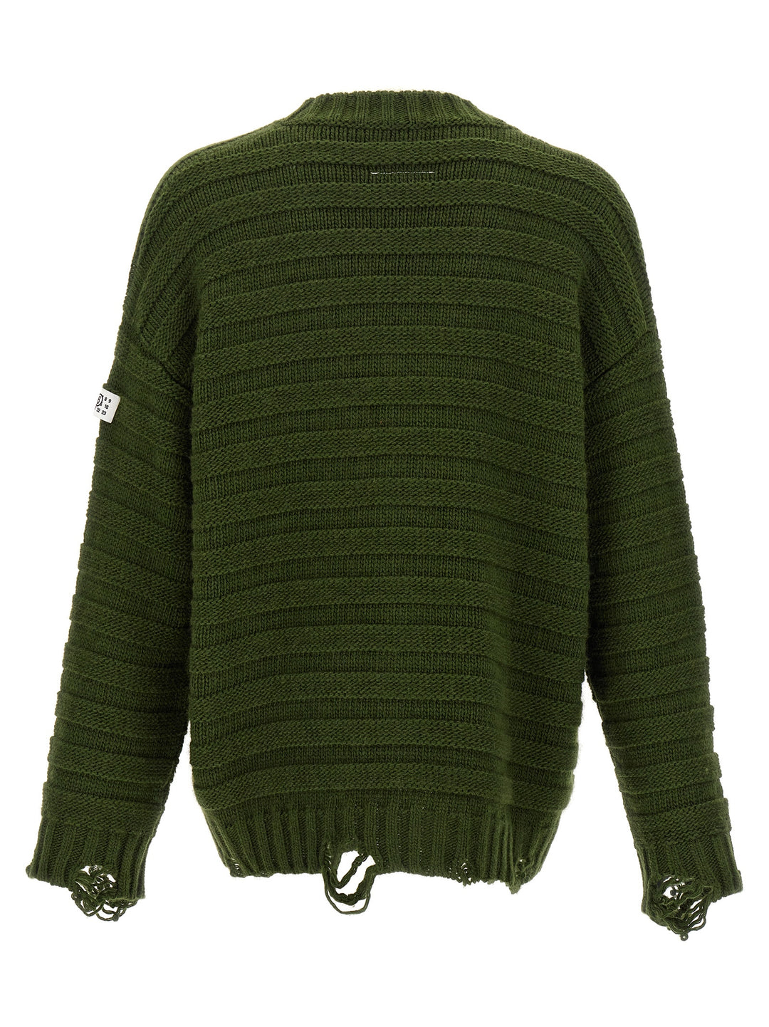 Destroyed Ribbed Cardigan Sweater, Cardigans Green