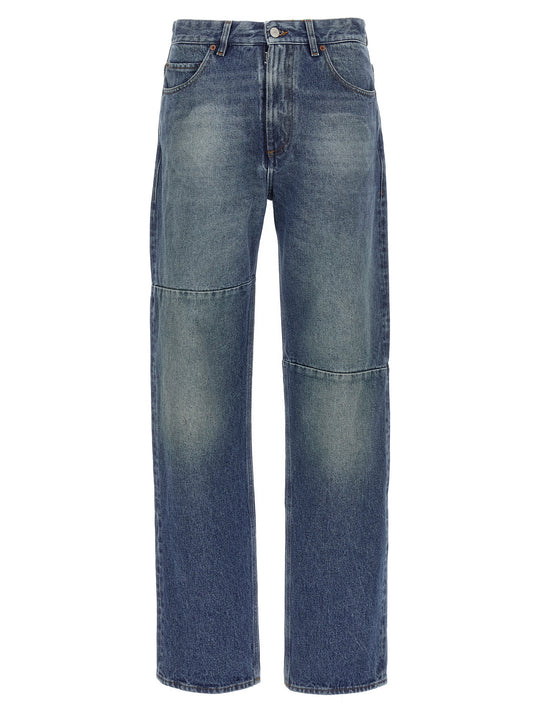 Asymmetric Stitching Jeans Blue